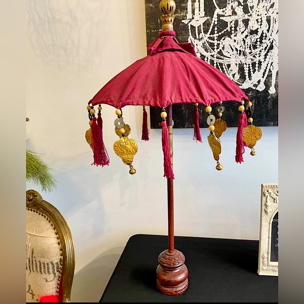 Vintage Tall Bali Umbrella Parasol Handcrafted Balinese Decor - Picture 2 of 3